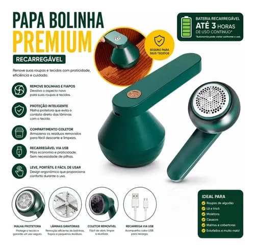 🟢165 - Papa Bolinha Premium Recarregável: Removedor bolinhas Elétrico Roupas tecidos  cod165